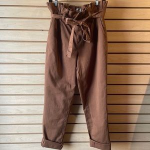 Alice + Olivia High waisted Paperbag Cotton Tie Front Brown Tan Pant size 29
